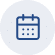 A blue outline icon of a calendar with five dots on a light gray circle background.