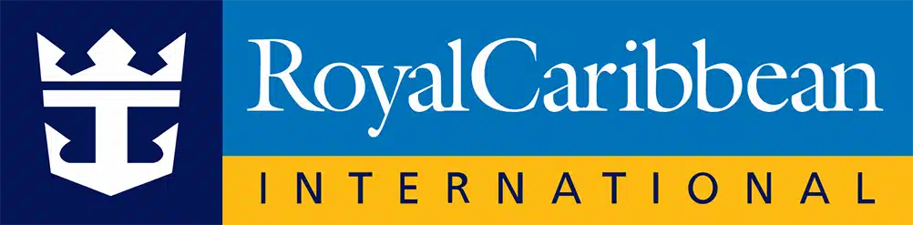 A white crown and anchor logo on a dark blue background, with "Royal Caribbean INTERNATIONAL" in blue and yellow.